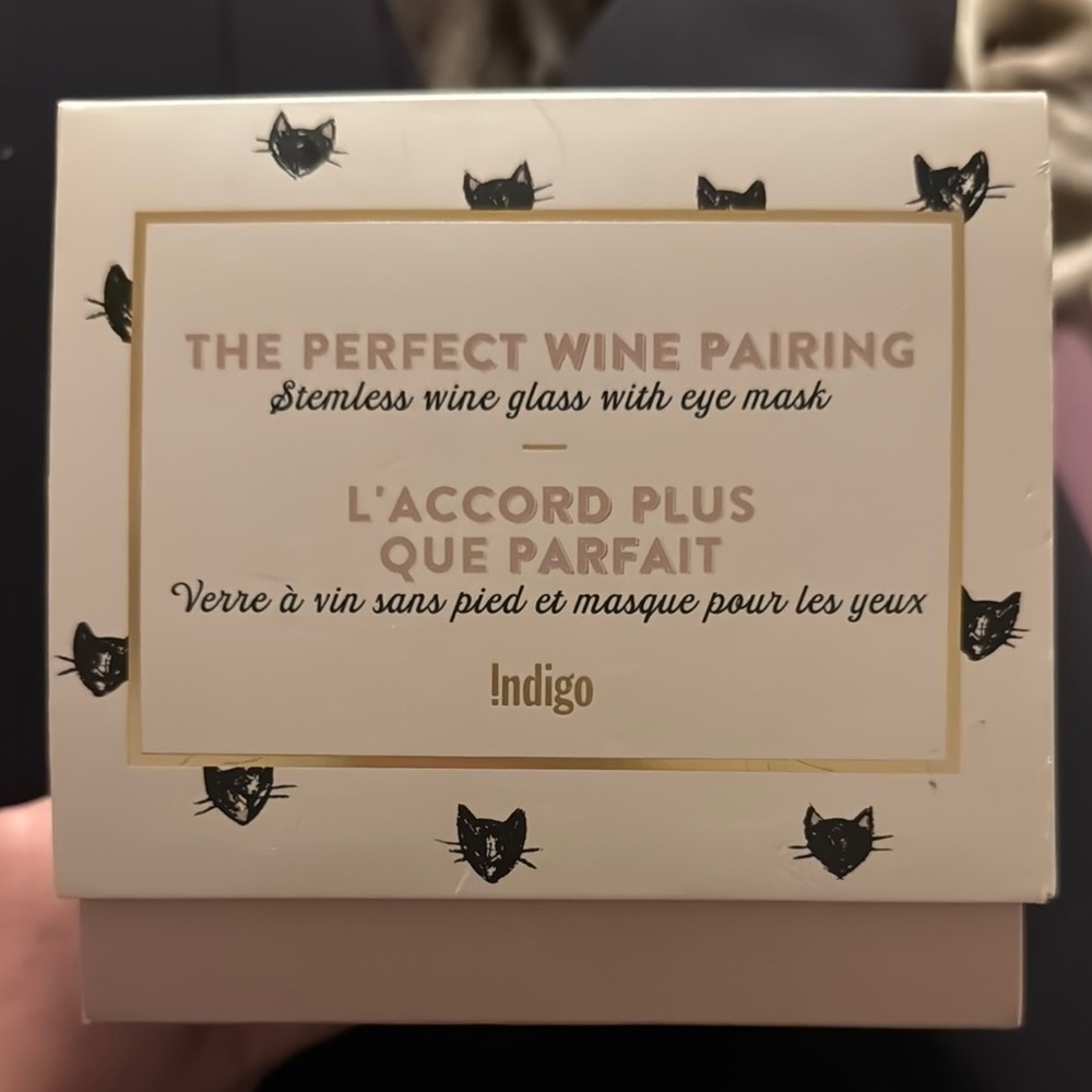 Cat-Themed Wine Glass and Eye Mask Set